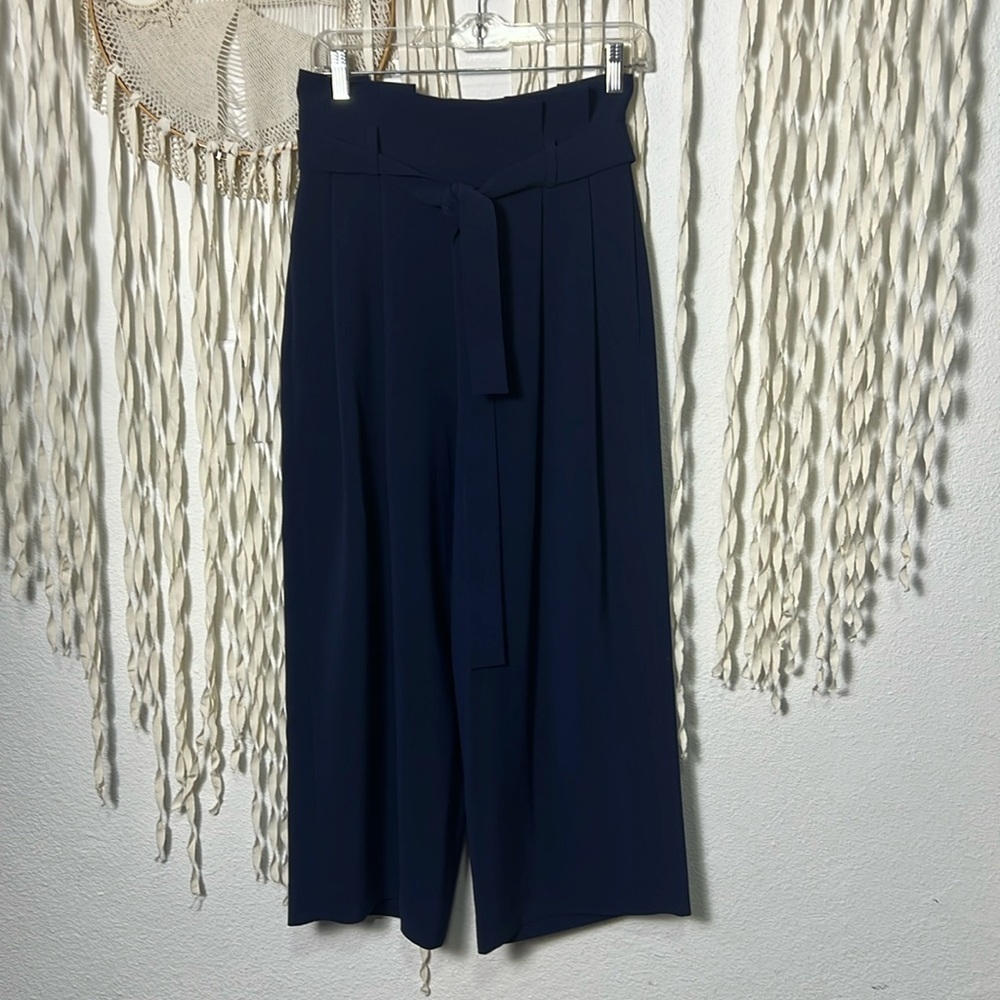 COS Navy Belted Paperbag Waist Wise Leg Pant Size 4